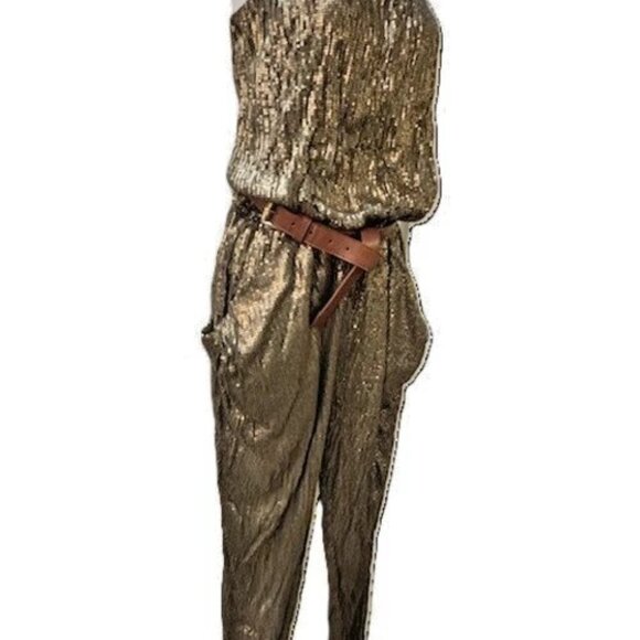 Michael Kors STUNNING Gold Sequin Strapless Jumpsuit w/Removable belt XS  NWOT - Picture 12 of 16